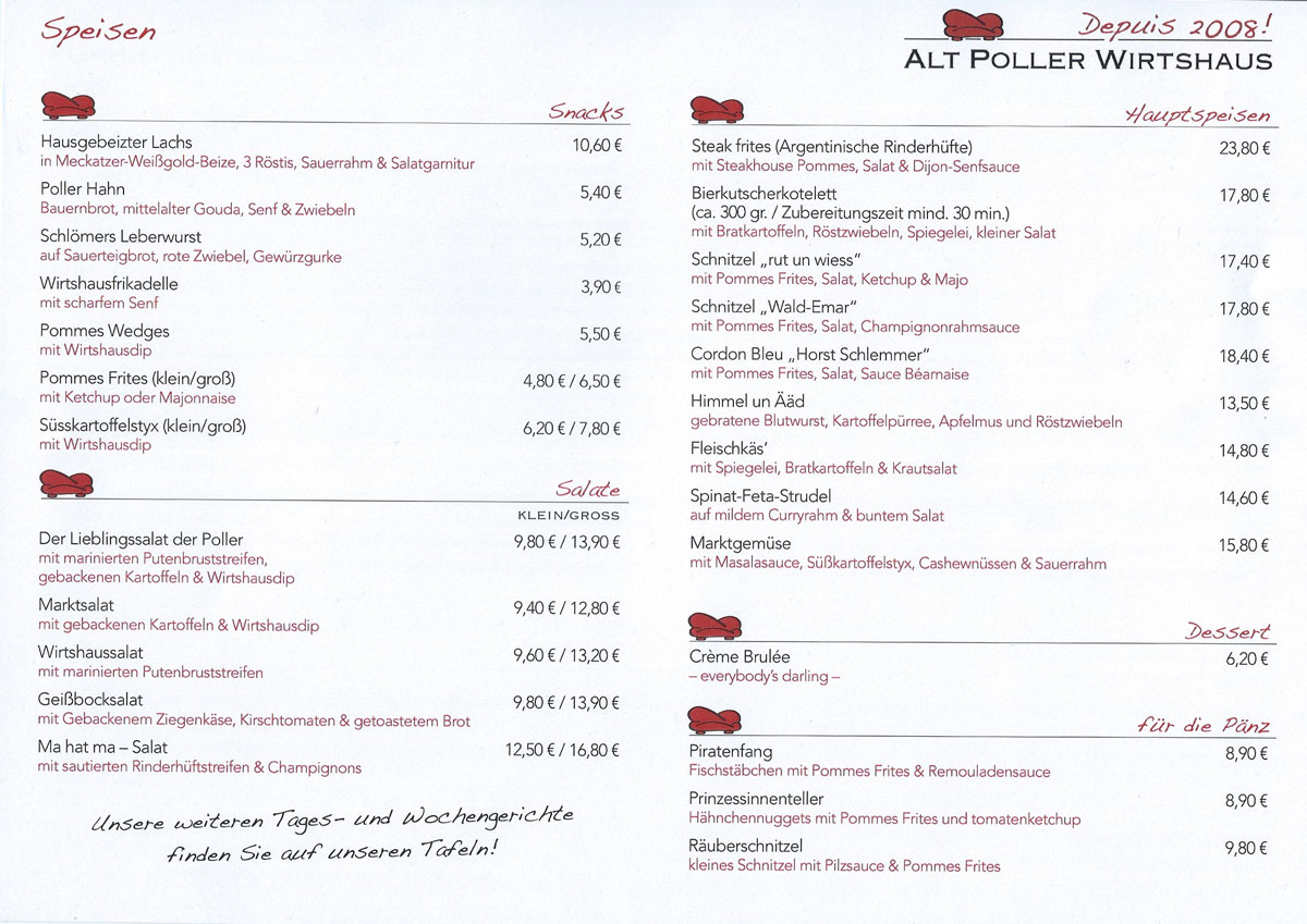 Alt Poller Tageskarte – Das „Alt Poller Wirtshaus“: Kneipe, Restaurant ...